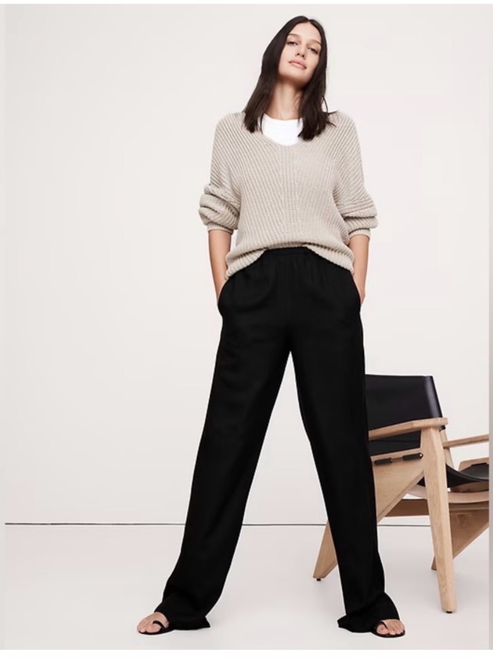 NWT Banana Republic Black Pull-On Drapey Twill Pants-size small regular